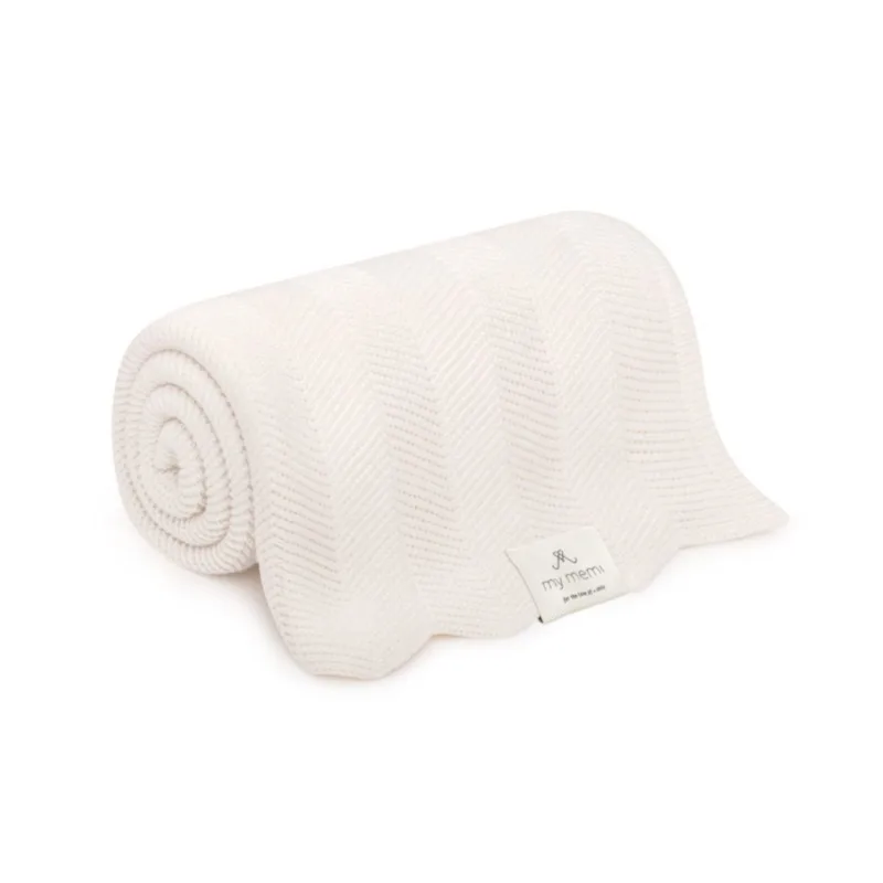 Bambusowy kocyk w jodełkę – cream