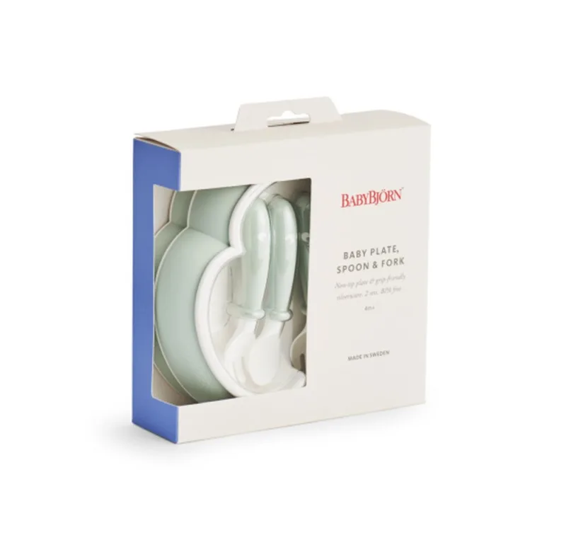BABYBJORN – talerzyki ze sztućcami – Powder Green