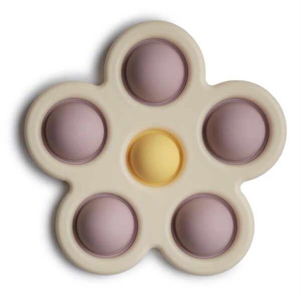 Zabawka sensoryczna Mushie Press Toy – Kwiatek Lilac/Pale Daffodil/Ivory