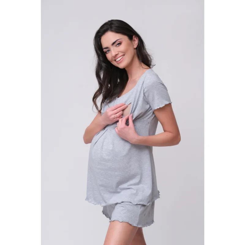 Piżama ciążowa z szortami Cool Mama – szara S