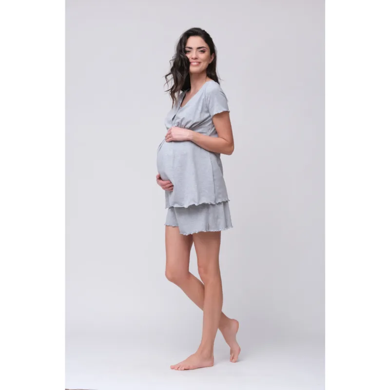 Piżama ciążowa z szortami Cool Mama – szara S