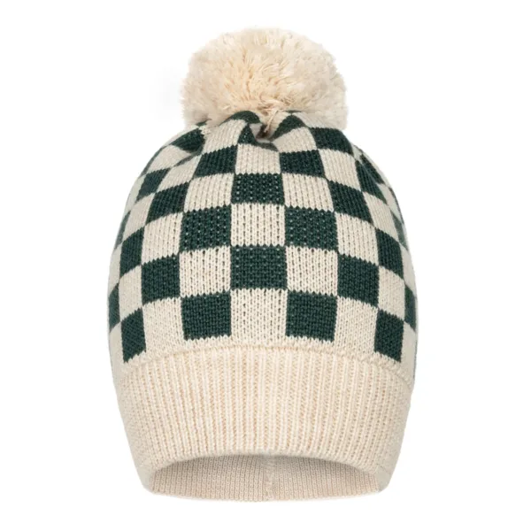 Czapka z wełny merino KidStory – Green chessboard