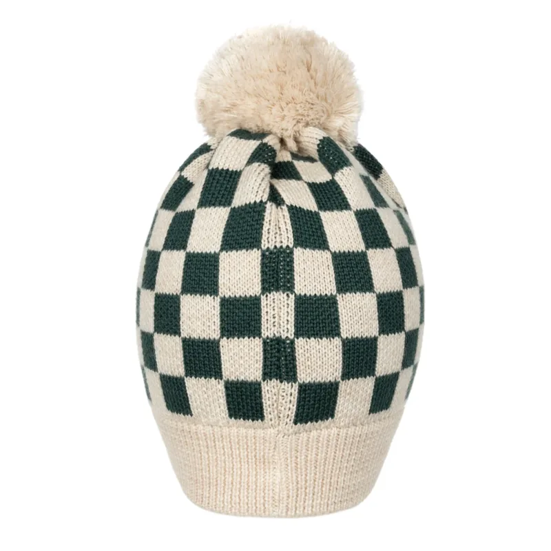 Czapka z wełny merino KidStory – Green chessboard