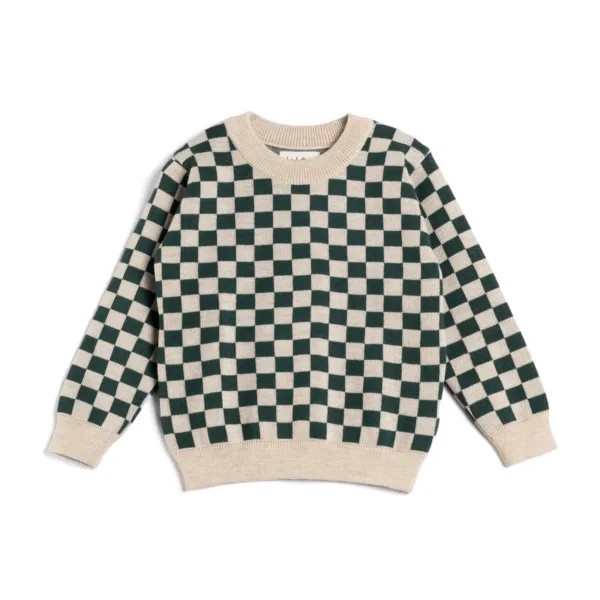 Sweter merino KidStory – Green chessboard