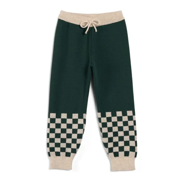 Czapka z wełny merino KidStory – Green chessboard