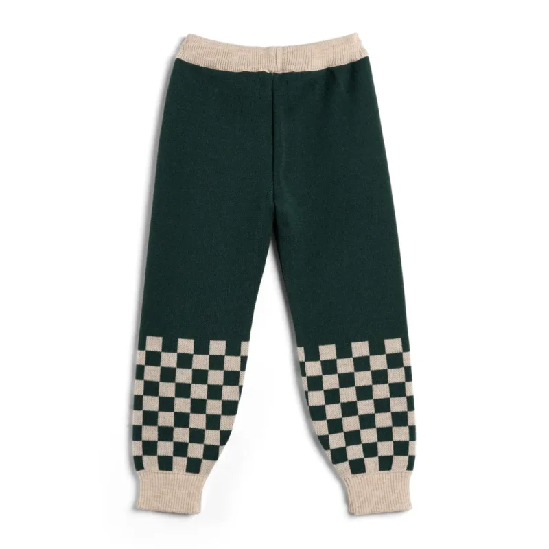 Spodnie merino KidStory – Green chessboard