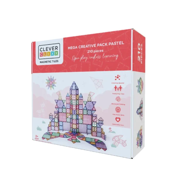 Klocki magnetyczne Mega Creative Pack Pastel Cleverclixx – 210 el.