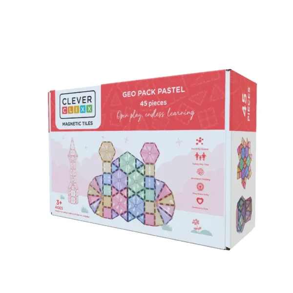 Klocki magnetyczne Small Curved Pack Pastel Cleverclixx – 34 el.