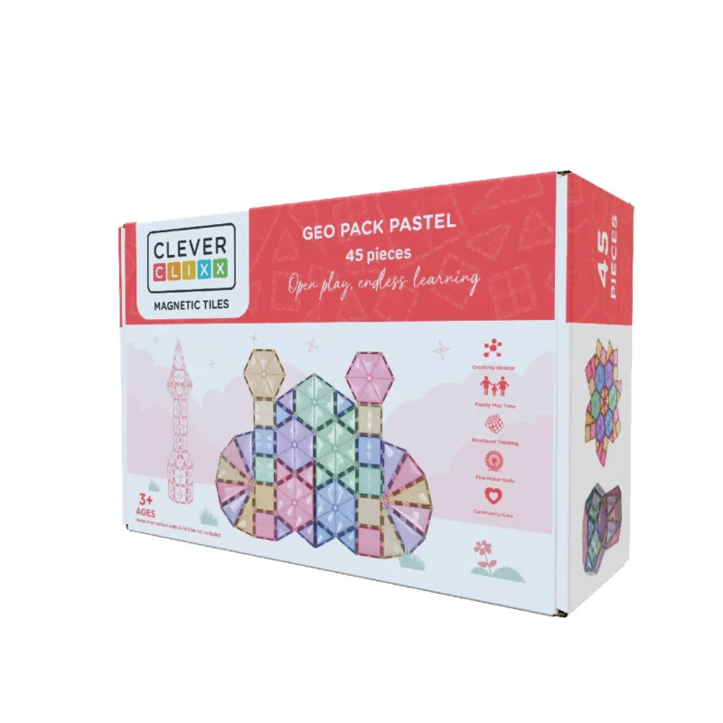 Klocki magnetyczne Geo Pack Pastel Cleverclixx – 45 el.