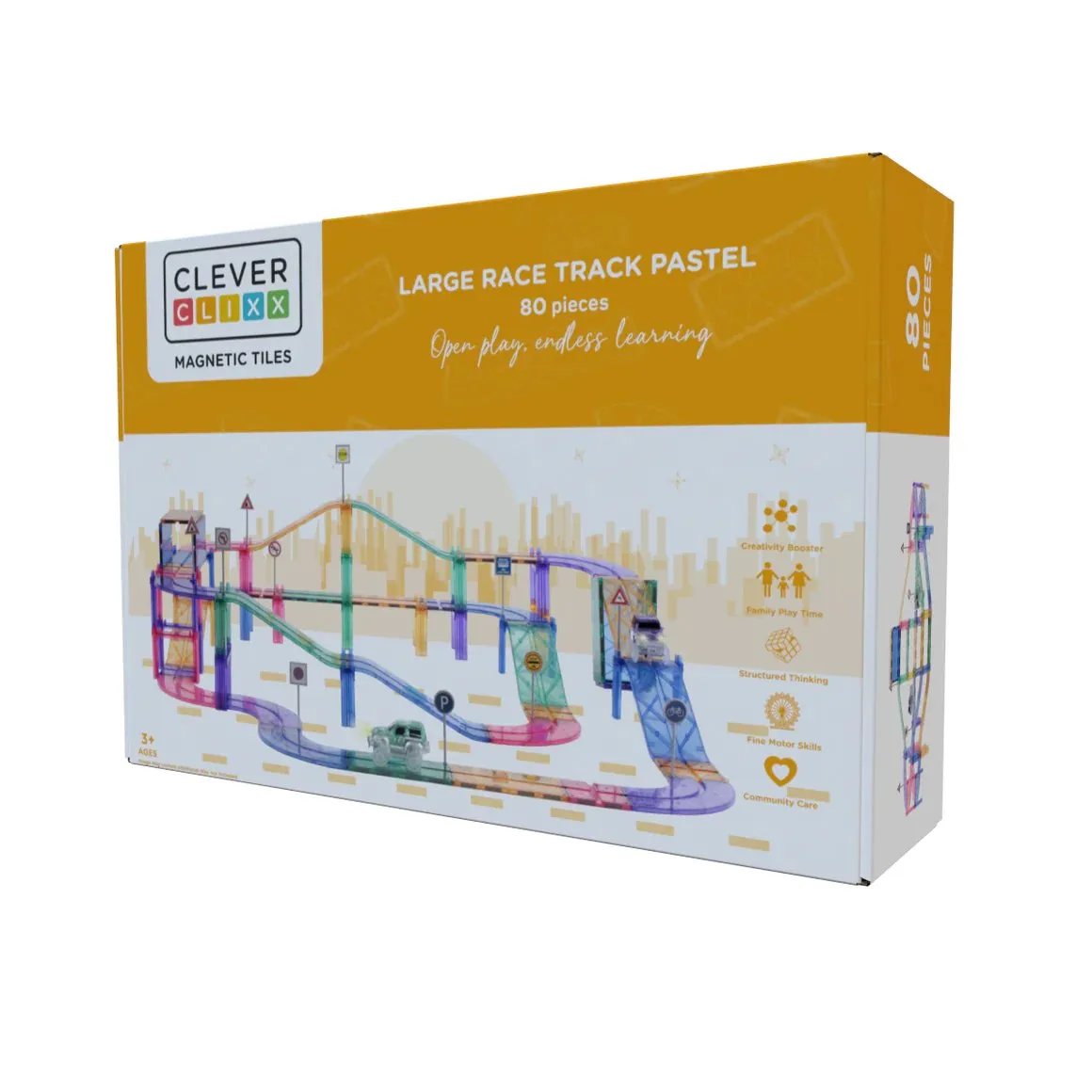 Cleverclixx – Klocki magnetyczne Large Race Track Pastel – 80 el.