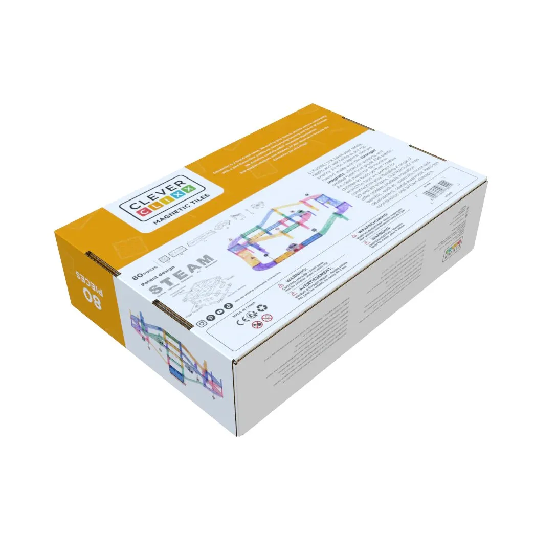 Cleverclixx – Klocki magnetyczne Large Race Track Pastel – 80 el.