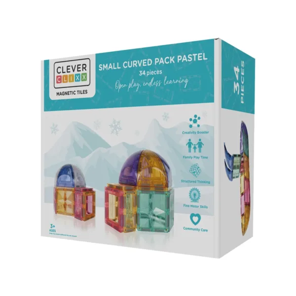 Klocki magnetyczne Small Curved Pack Pastel Cleverclixx – 34 el.