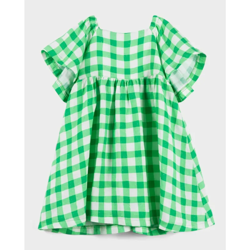 Letnia lniana sukienka KidStory – Green grid