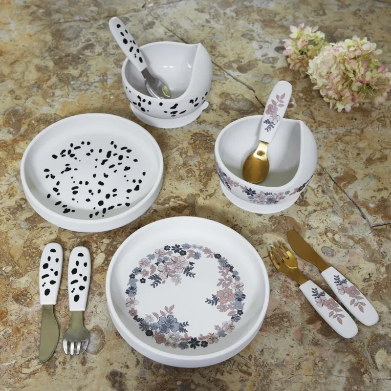 Elodie Details – zestaw do karmienia – miseczka i łyżeczka – Dalmatian Dots