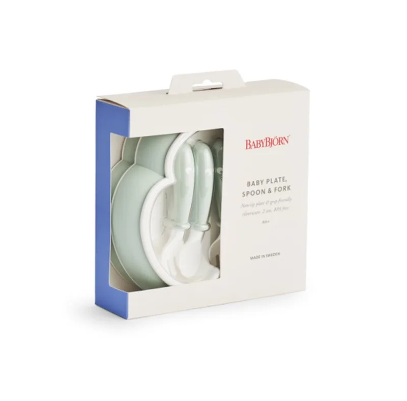BABYBJORN – talerzyki ze sztućcami – Powder Green