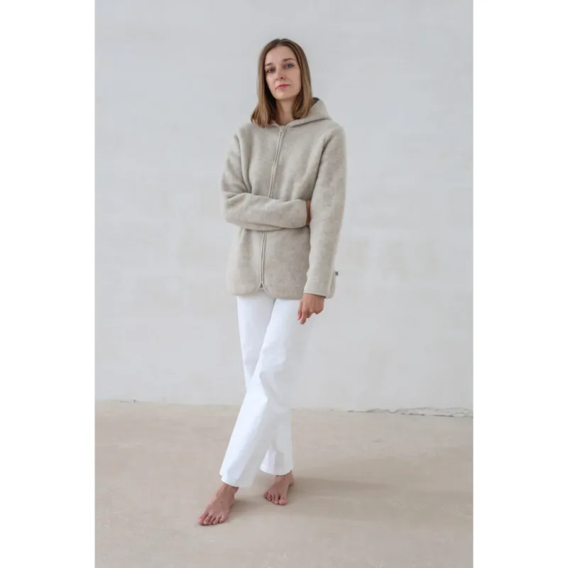 Kurtka z wełny merino Merinowca damska – ivory