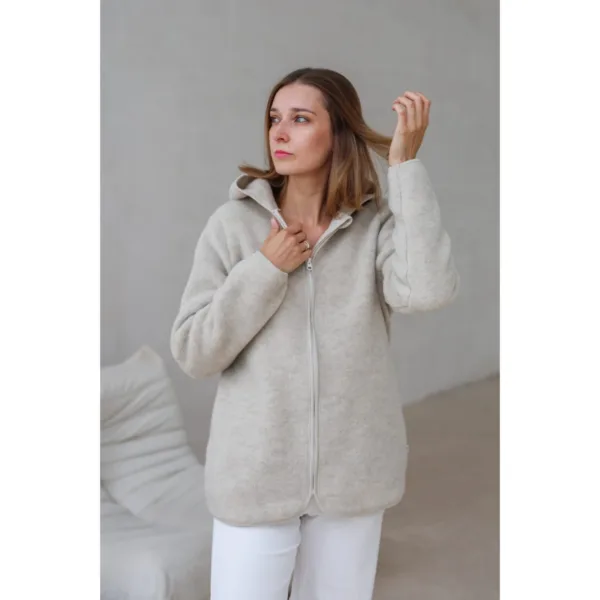 Kurtka z wełny merino Merinowca damska – ivory