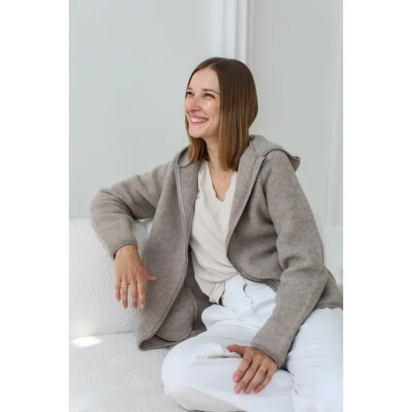 Kurtka z wełny merino Merinowca damska – taupe