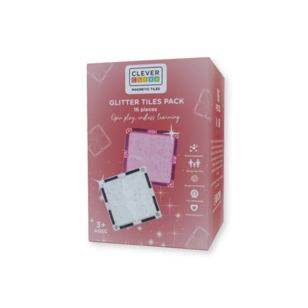 Klocki magnetyczne Glitter Tiles Pack Transparent / Pink – 16 el. – Cleverclixx