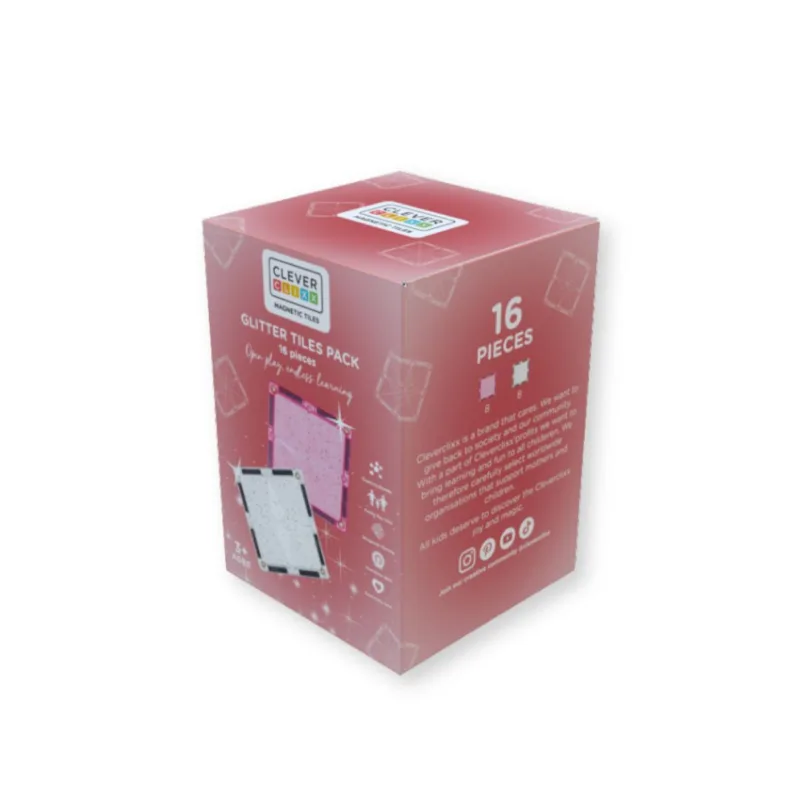 Klocki magnetyczne Glitter Tiles Pack Transparent / Pink – 16 el. – Cleverclixx