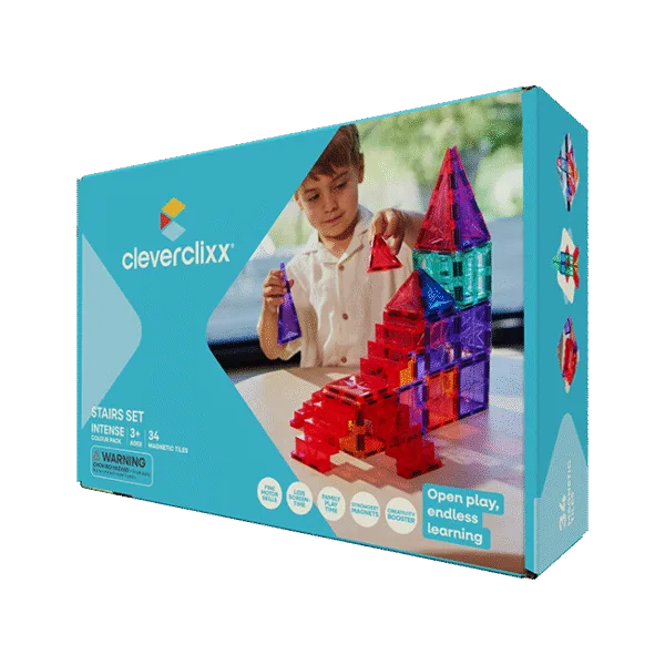 Klocki magnetyczne ze schodami Cleverclixx – Stairs Set Intense 34 el.