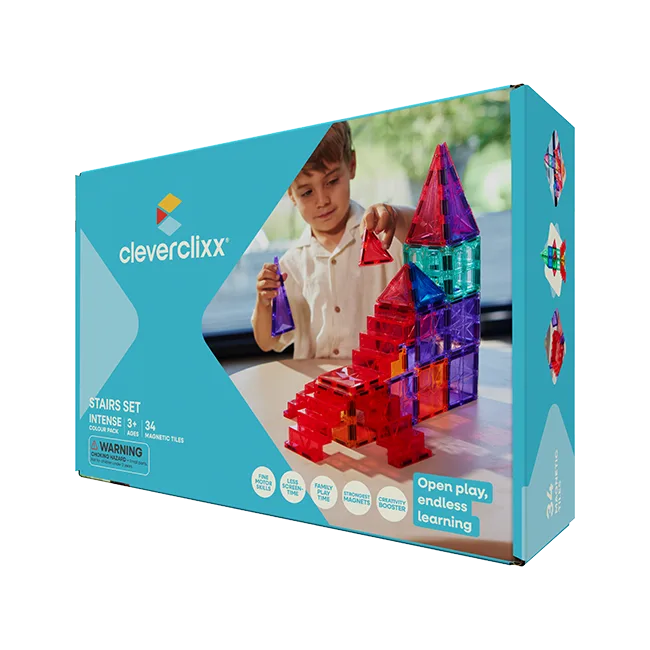 Klocki magnetyczne ze schodami Cleverclixx – Stairs Set Intense 34 el.