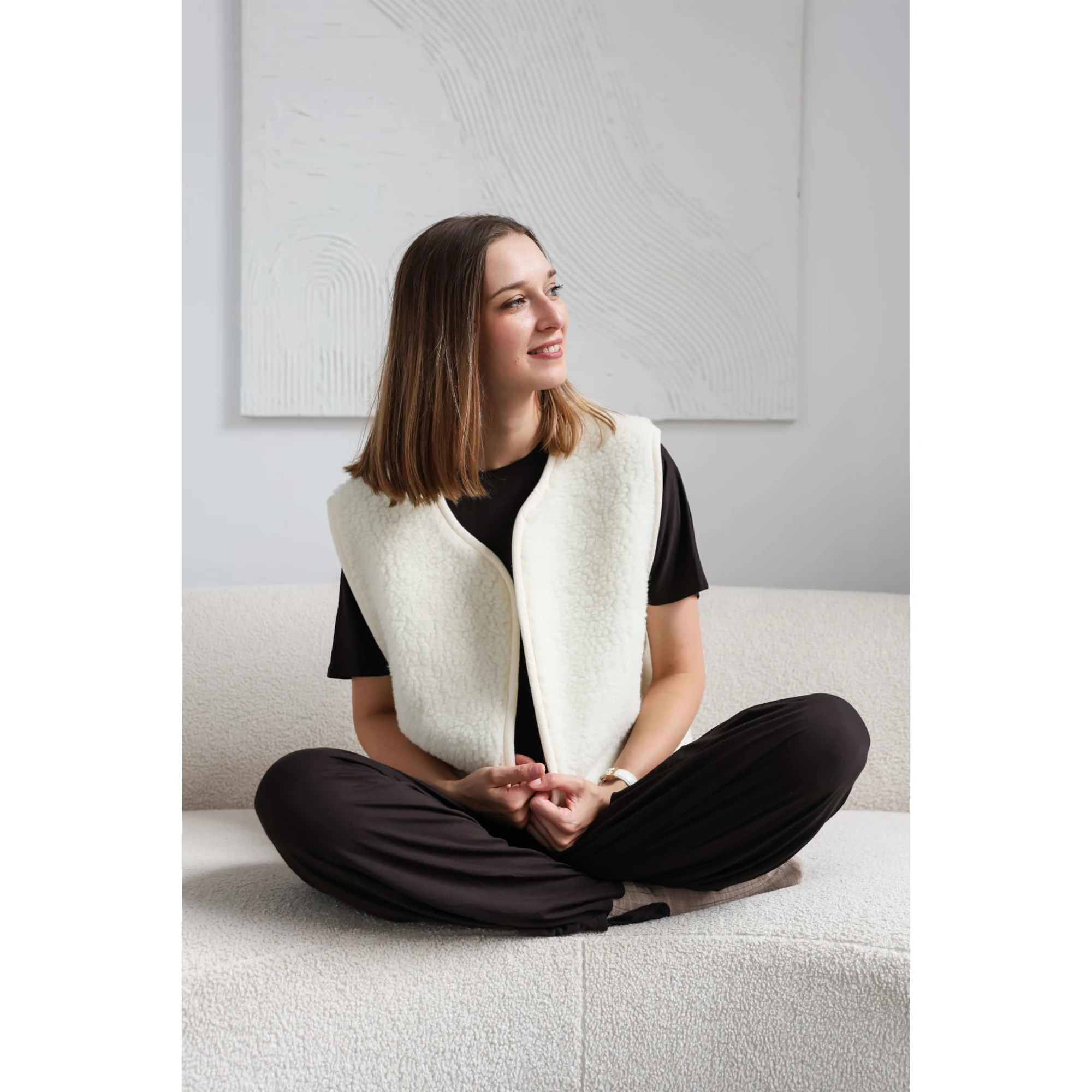 Kamizelka merino baranek Merinowca damska – ecru