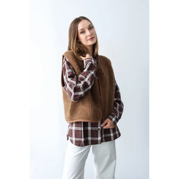 Kamizelka merino baranek Merinowca damska – ciepły brąz
