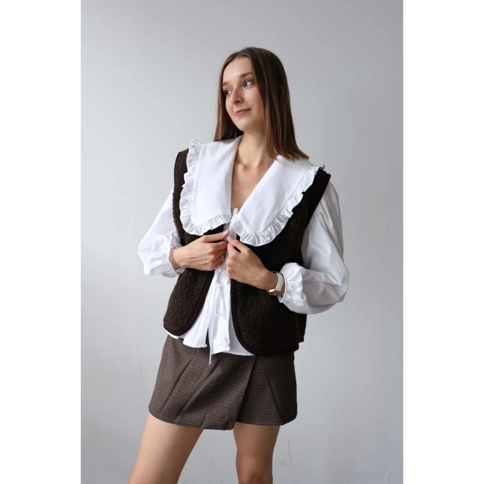 Kamizelka merino baranek Merinowca damska – ciemna czekolada