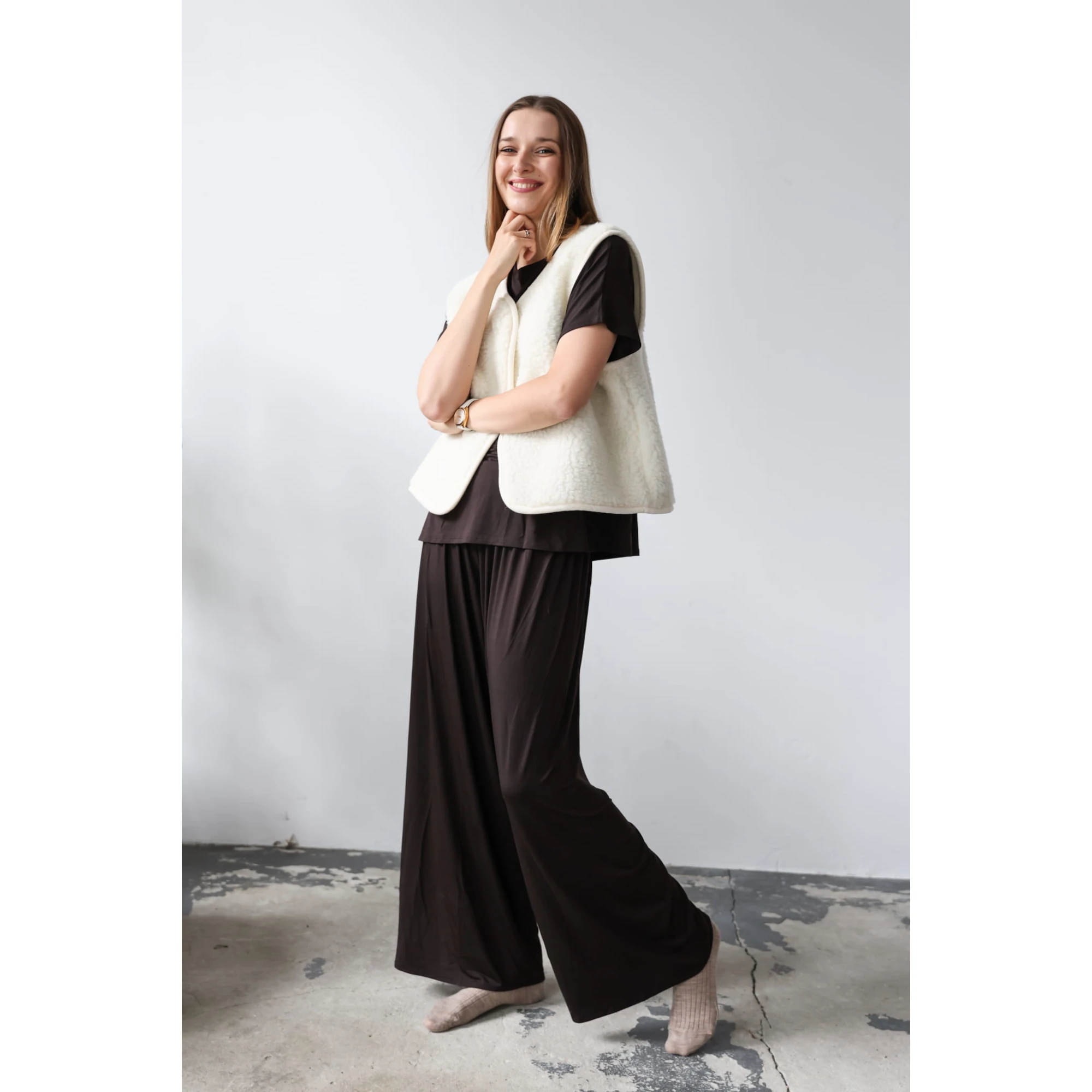 Kamizelka merino baranek Merinowca damska – ecru