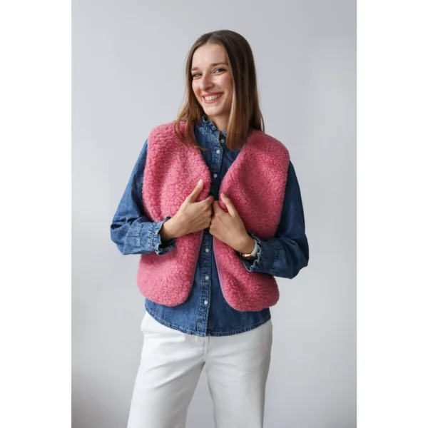Kamizelka merino baranek Merinowca damska - róż