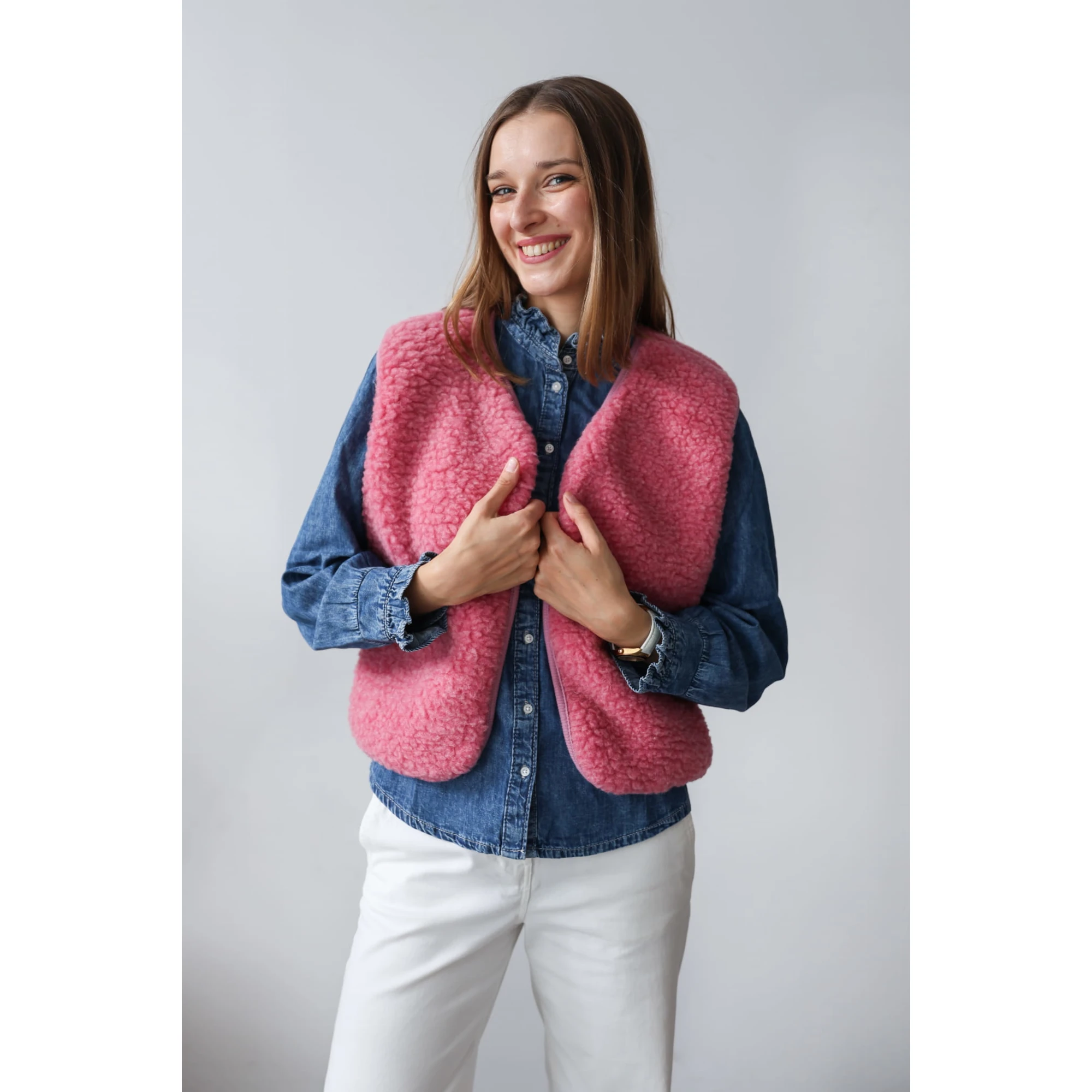 Kamizelka merino baranek Merinowca damska – róż