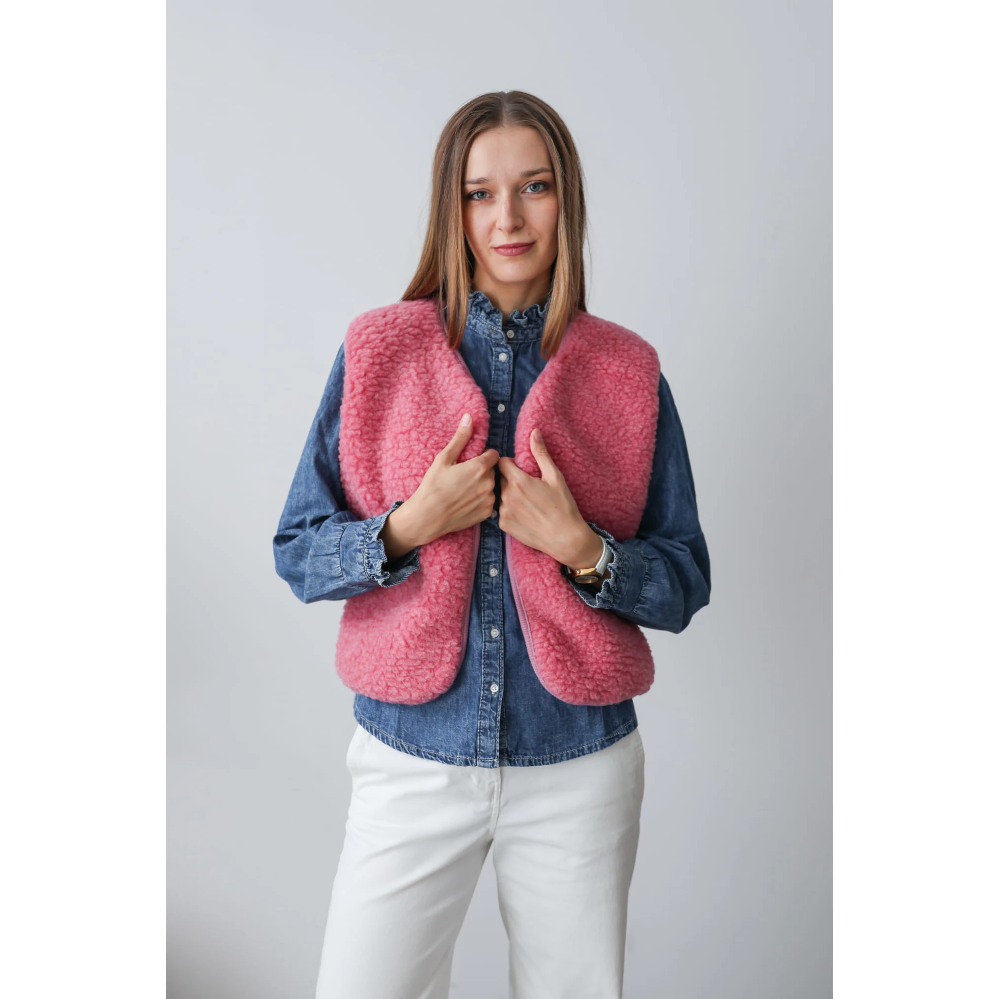 Kamizelka merino baranek Merinowca damska – róż