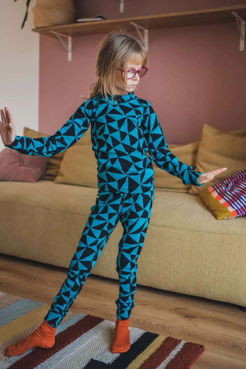 Bielizna termoaktywna z wełny merino 100% góra dziecięca w trójkąty – 92/98