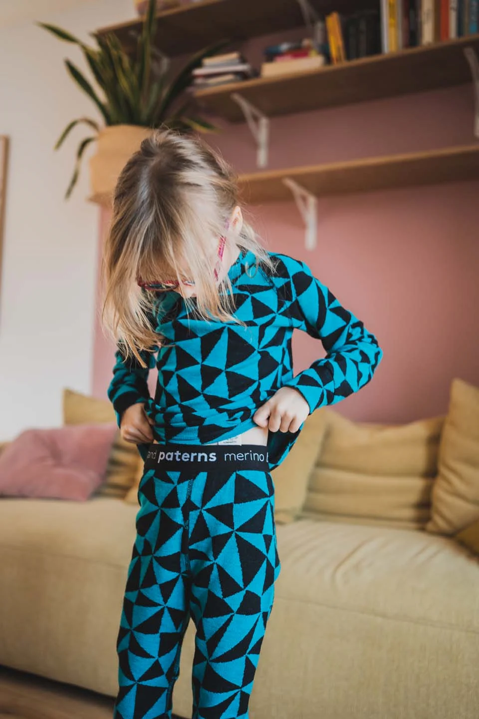 Bielizna termoaktywna z wełny merino 100% góra dziecięca w trójkąty – 92/98