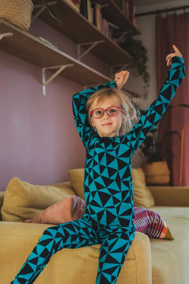 Bielizna termoaktywna z wełny merino 100% góra dziecięca w trójkąty – 92/98