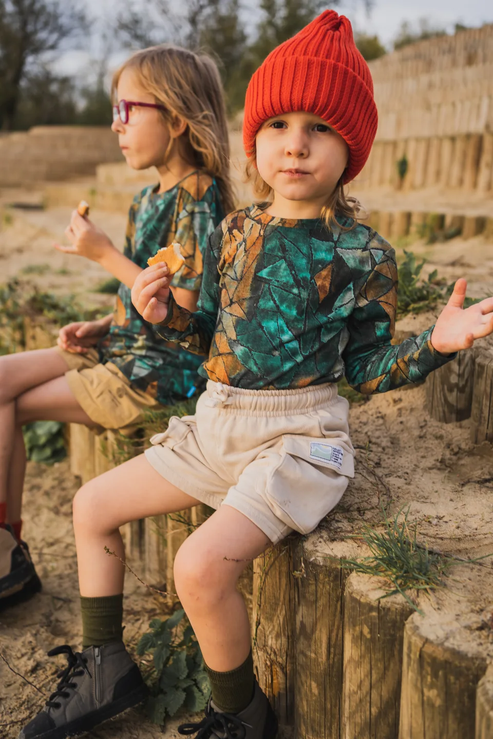 Bluzka dziecięca z długim rękawem z wełny merino green gorpcore – 116/122