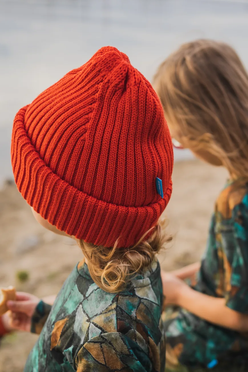 Czapka z wełny merino dla dzieci czerwona – 1-2 lata