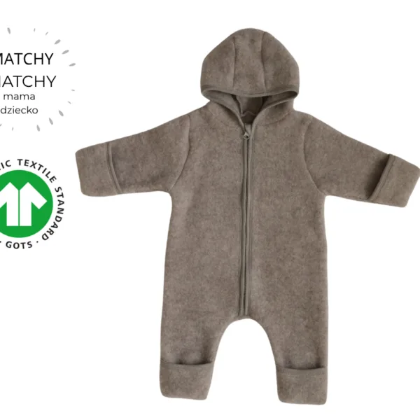 Kombinezon niemowlęcy z wełny merino Merinowca – dark beige