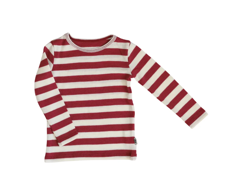 Koszulka z wełny merino damska na długi rękaw Merinowca – w paski