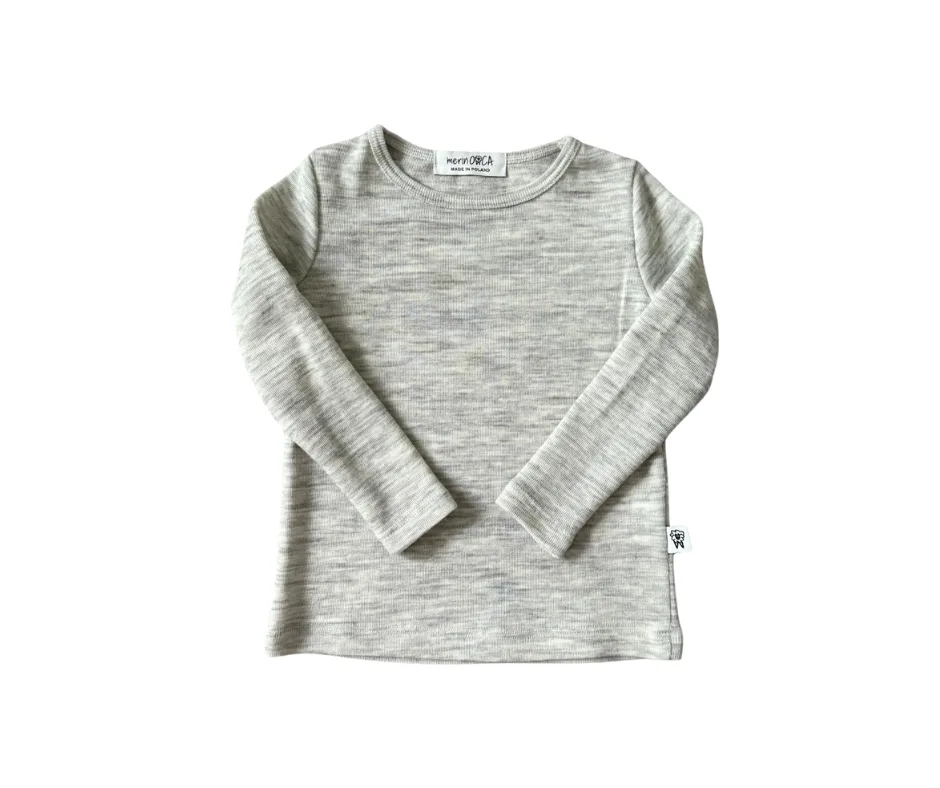 Koszulka z wełny merino dla dzieci z długim rękawem Merinowca – grey